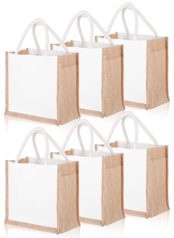 Tobeelec 6 Pcs Burlap Tote Bag Mini Jute Reusable Bag with Handles Small Blank Canvas Gift Waterproof for Wedding Beach DIY - Image 1